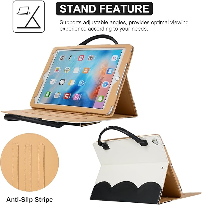 Dteck for iPad Air 13" M2/M3/M4, Pro 13" M4/M5, Pro 12.9" 3rd/4h/5th/6th Gen Smart Folio Case with Auto Sleep Wake, Stand, Handle, Pocket, Handbag Style PU Leather Protective Cute Bowknot Cover, Black