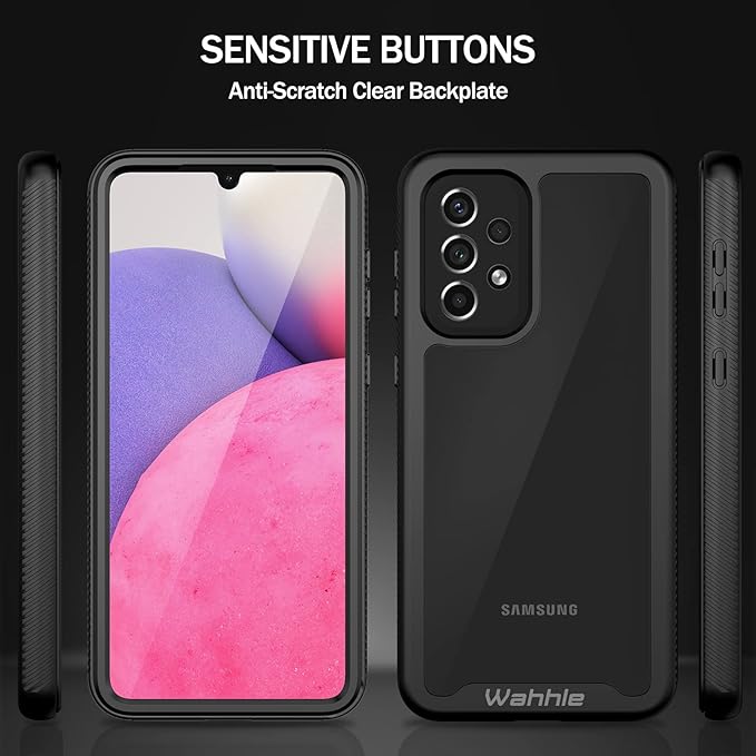 wahhle Compatible with Samsung Galaxy A33 5G Case, Full-Body Protection Phone Cover with Screen Protector Shockproof TPU Bumper Cases-Black/Clear