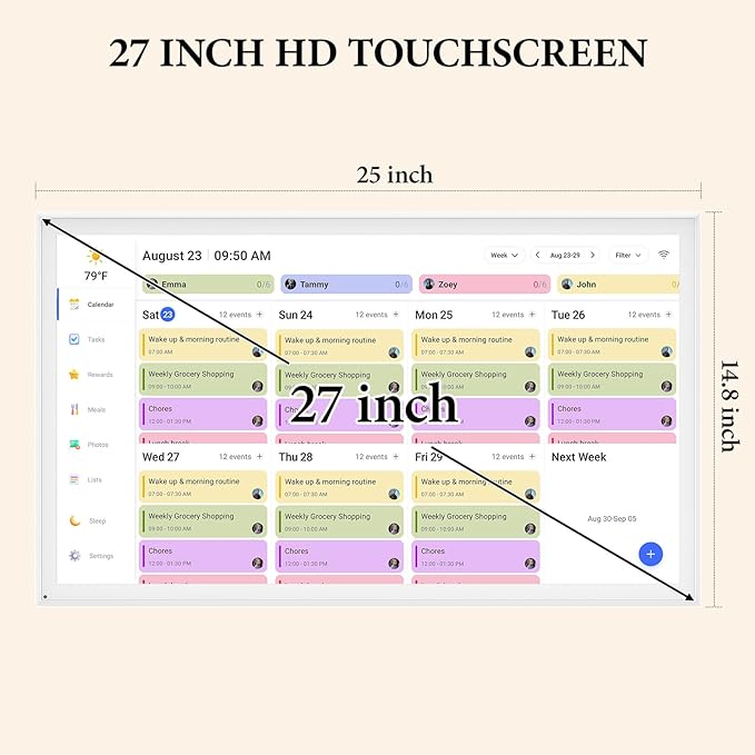 27-Inch Smart Digital Wall Calendar 1080P IPS Touchscreen Family Meal Planner