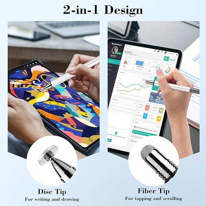 Mixoo Universal Stylus Pen for Touchscreen iPhone iPad Android Tablet Apple Kindle Switch Chromebook Galaxy All Touch Screens, Disc & Fiber Tip 2 in 1 Stylus Pens for Touch Screens (6 Purple)