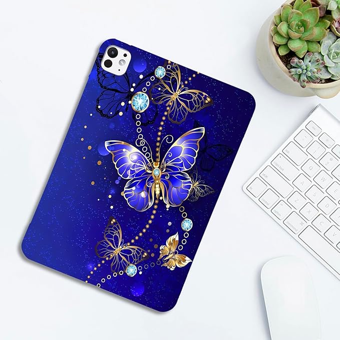 Dteck for Apple iPad Pro 11 Inch (M4/M5) Ultra Thin Case 2024/2025 Release, Cute Cartoon Lightweight Soft Silicone TPU Slim Tablet Cover, Protective Shockproof Scratch Resistant Shell, Blue Butterfly