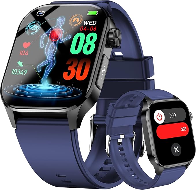 WisePath Advanced Health Smartwatch Heart Rate Blood Oxygen Temperature Blood Pressure Sleep Monitor Blue