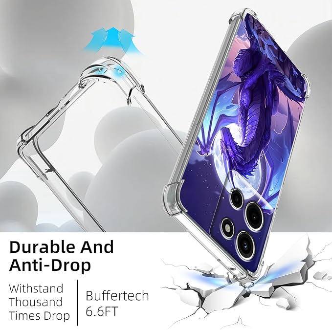 for Moto G Stylus 5G 2025 Clear Phone Case, Lightweight Transparent TPU, Shockproof Four Corner Anti-Fall Case 6.8" for Moto G Stylus 5G 2025 with Screen Protector, Majestic Purple Dragon