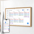 JSUSOU Magnetic Fridge Digital Smart Calendar 15.6" with FREE APP, Auto Sync Electronic Planner for Desk & Wall Touch Screen, Magnetic Refrigerator Mounted, Gifts for Mom Women Her, Teak Wood Grain