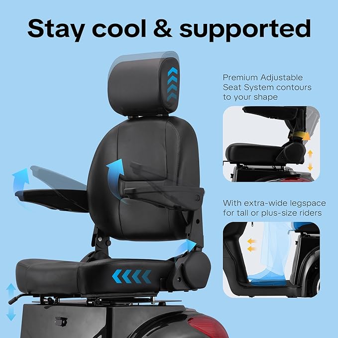 Super Large Electric 3 Wheel Mobility Scooters, 800W Wheelchair Device, 500 LBS Capacity Electric Wheelchair for Seniors & Adults, Speed Adjust, Remote Key, Receive Ready to Ride (Black)