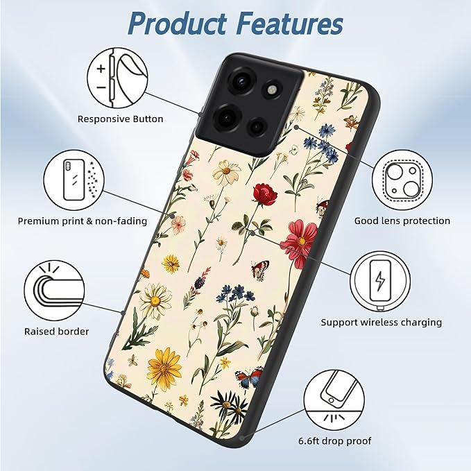 for Moto G Power 2025 Phone Case, Soft TPU Shockproof Full Body Protection Cover 6.8" for Moto G Power 2025, Lightweight Compatible Wireless Charging, Featuring Wildflowers
