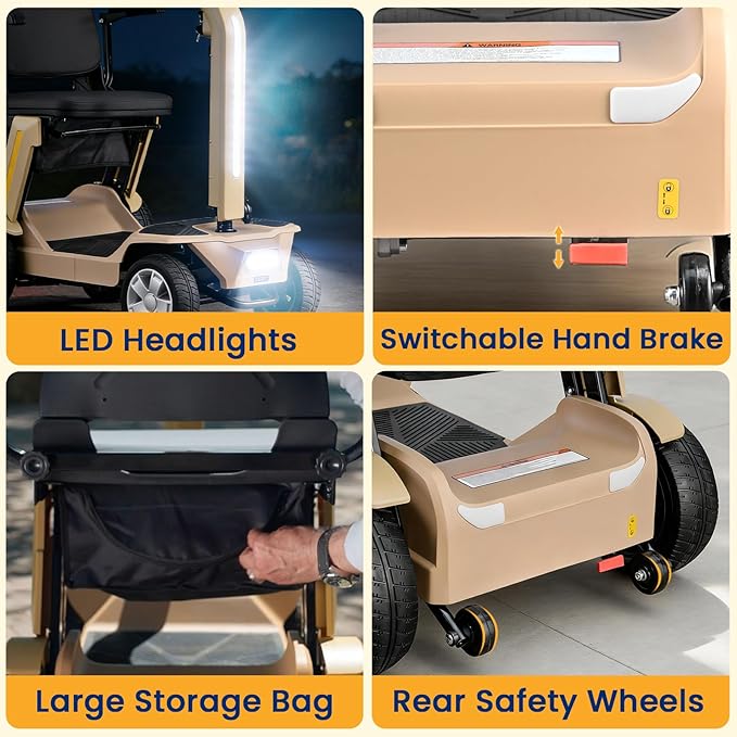 4 Wheels Foldable Mobility Scooter for Adults & Senior,15Miles Compact Heavy Duty Mobility Scooter, 300W Brushed Motor All Terrain, 265 lb Capacity Mobility Scooter, Adjustable Speed (Yellow)