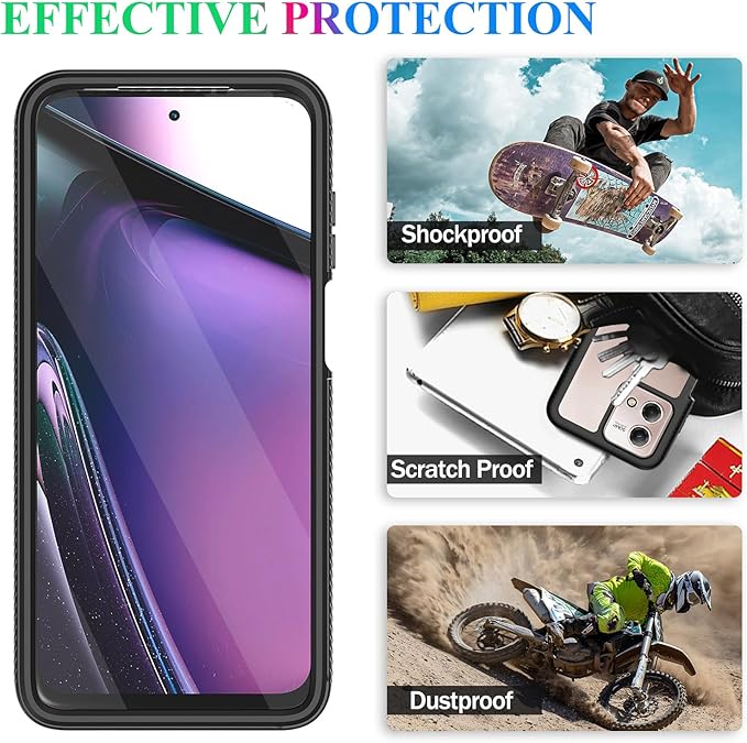 wahhle Compatible with Moto G Stylus 5G 2023 Case, Built in Screen Protector Full Body Shockproof Slim Fit Bumper Protective Phone Cover Men Women-Black/Clear