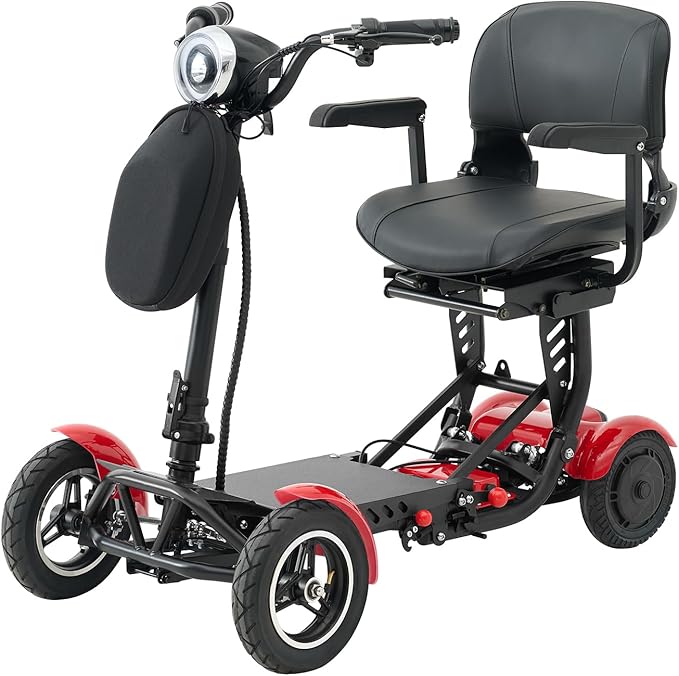 4-Wheel Foldable Electric Scooter All-Terrain Lightweight Folding Mobility Scooter for Adults & Seniors, 25Miles Long Range, 15.6AH Lithium Battery, 3-Speed Mode, Max Load 300lbs (Standard Red)