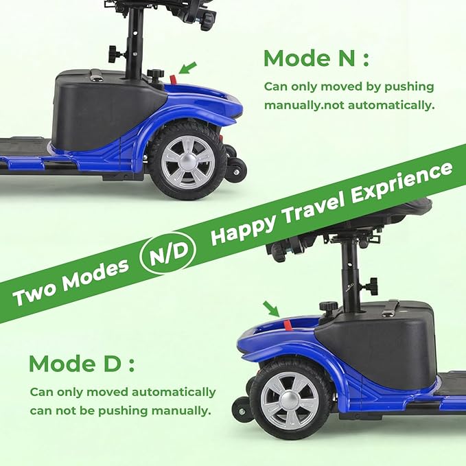 Mobility Scooter for Adults, 4 Wheels Lightweight Scooter, Foldable Mobility Scooter Long Range for Travel, Adults, Elderly, Supports 300 lbs, Powered Wheelchair with Charger & Basket (Blue)