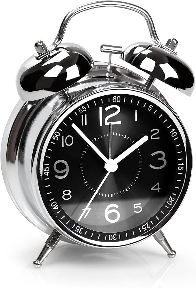 AYRELY Super Loud Alarm Clock for Heavy Sleepers Adults,Twin Bell Retro 4 Inch Silent Non-Ticking Quartz with Backlight, Metal dial, Alarm Clocks for Bedrooms Bedside (Black)