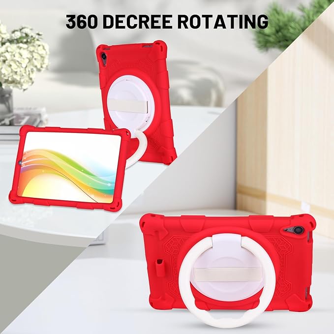 Dteck for iPad mini A17 Pro/iPad mini 6th Generation Back Cover 8.3" 2024/2021 Release, Durable Lightweight Silicone Case with Rotate Kickstand/Handle, Shoulder Strap/Screen Protector Included, Red