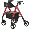 NOVA Star 8 Foldable Rollator Walker for Seniors, 400 lb Weight Capacity, Wide Padded Backrest with Seat, 8” All-Terrain Wheels, Easy-Grip Locking Hand Brakes, Height Adjustable, Red