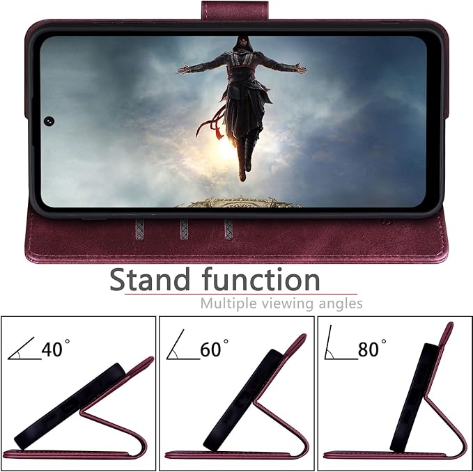 SUANPOT RFID Wallet Case for Motorola Moto G Stylus 5G - PU Leather Shockproof Flip Cover with Card Holder (Wine Red)