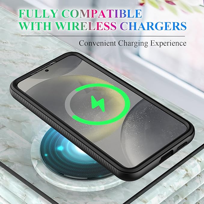 wahhle Compatible with Samsung Galaxy S24 Case, Magnetic Wireless Charging Built in Screen Protector Full Body Shockproof Slim Fit Bumper Protective Phone Cover for S24 5G 6.1'' -Black/Clear