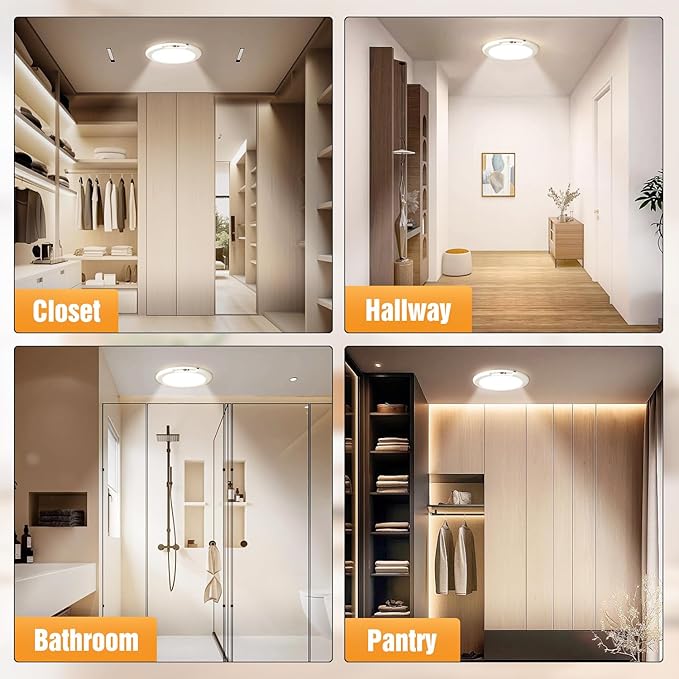 2 Pack Rechargeable Motion Sensor Closet Light, Wireless Ceiling Light Battery Operated Shower Light with Remote, Magnetic Dimmable Timing Motion Sensor Light for Shower Closet Bathroom