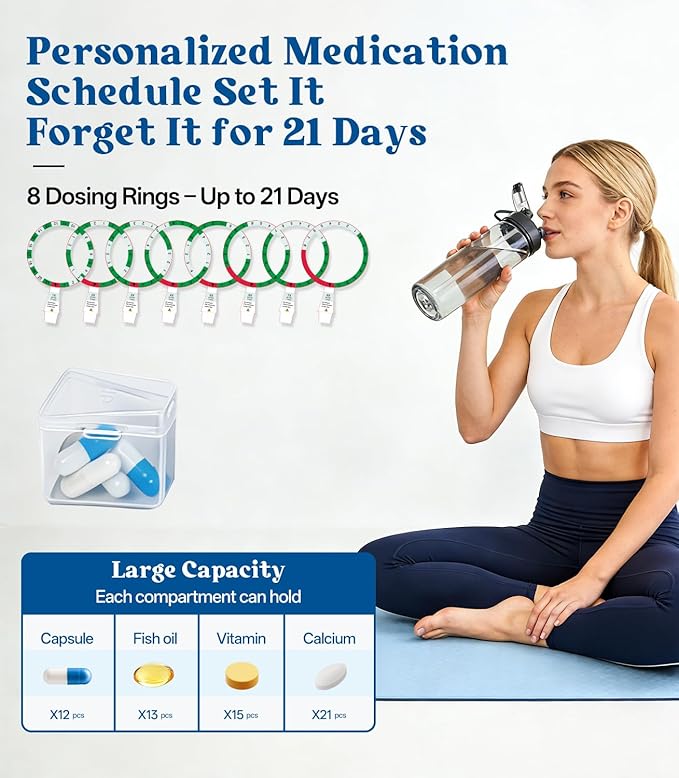 Automatic Pill Dispenser 21 Individual Pods Alarm & Light Alerts Key Lock