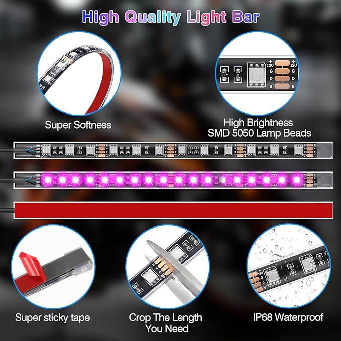 20PCS Motorcycle RGB LED Light Kit with Brake Turn Signal Dual Zone, Underglow Lights with APP/RF Remote, Neon Accent Waterproof 12V for Touring, Large Cruiser & Custom Show Motorcycle