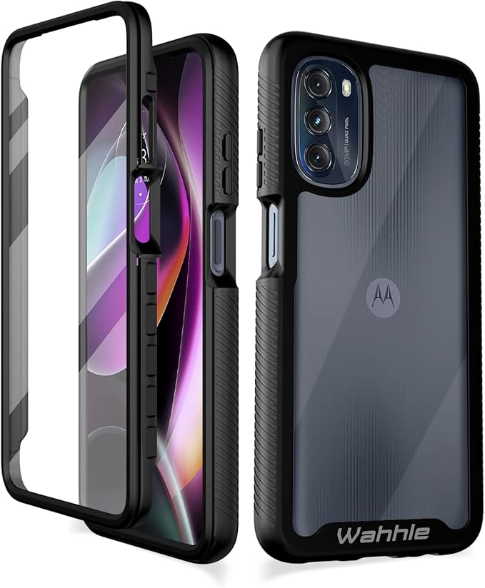 wahhle Compatible with Moto G 5G 2022 Case, Built in Screen Protector Full Body Shockproof Slim Fit Bumper Protective Phone Cover for G 5G 2022-Black/Clear
