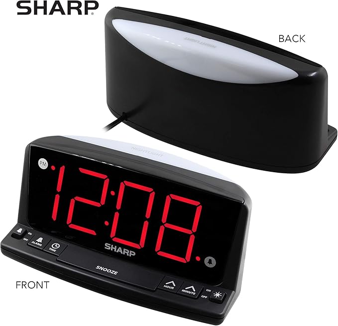 Sharp LED Digital Alarm Clock – Simple Operation - Easy to See Large Numbers, Built in Night Light, Loud Beep Alarm with Snooze, Bright Big Red Digit Display