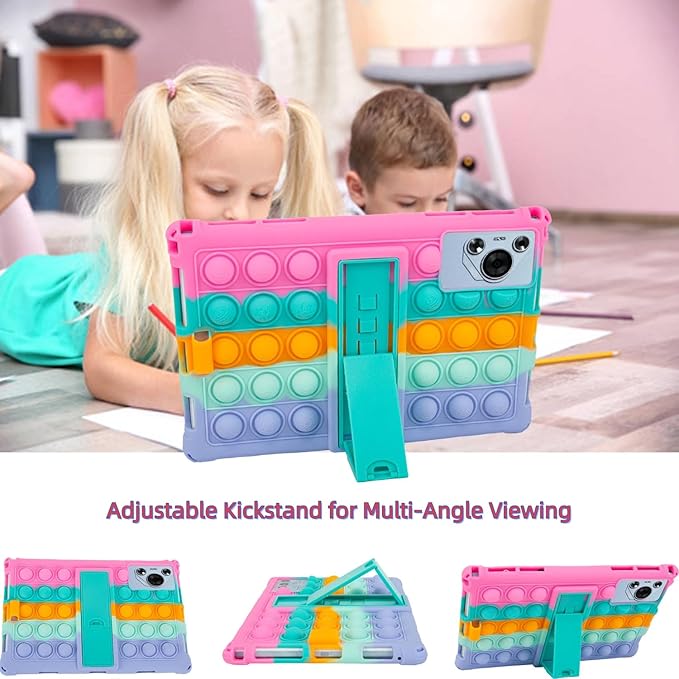 Silicone Tablet Case with Stand/Shoulder Strap Soft Cover Compatible with MEIZE ‎D115/aiprotablet C20e/Okaysea/Callsky-Tab/BYYBUO A10/ECOPAD 10.1" Rainbow