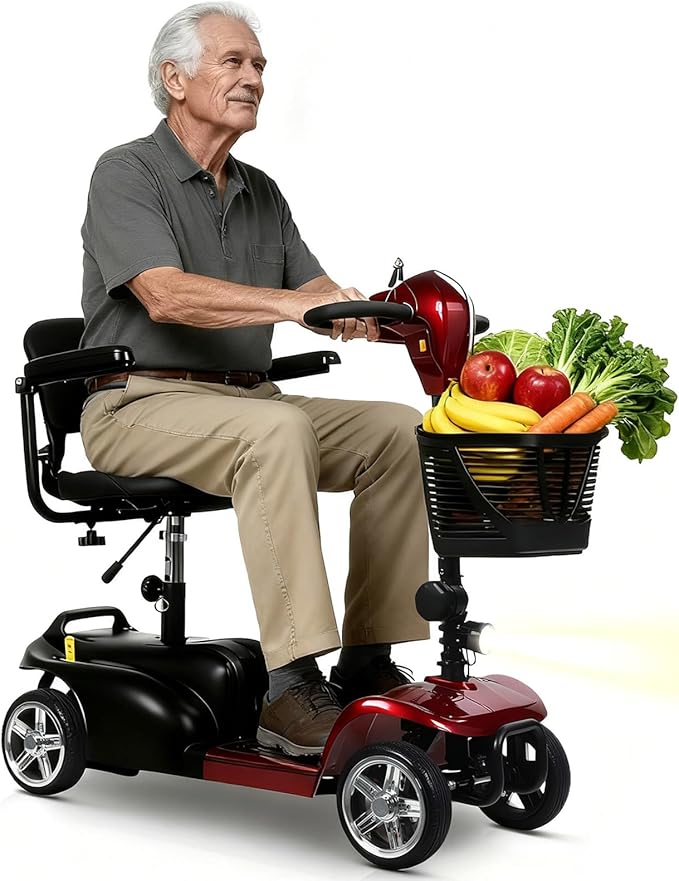 Lightweight Mobility Scooter for Adults & Seniors - with Charger & Basket Travel High-Performance Motor Long Range Power Extended Battery,Portable Motorized Scooters for 16 KM Travel, 300lb Capacity