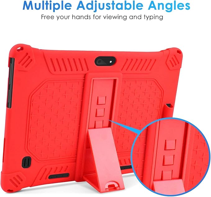 DETUOSI Case for YELLYOUTH 10.1 Tablet, Soft Silicone Lightweight Case Compatible with Dragon Touch Notepad K10, ZONKO 10.1, Beyond Tab 10.1, with Stylus Pen and Shoulder Strap, Red
