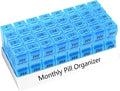 Monthly Pill Organizer AM/PM 30-Day Travel Medicine Case for Vitamins Blue