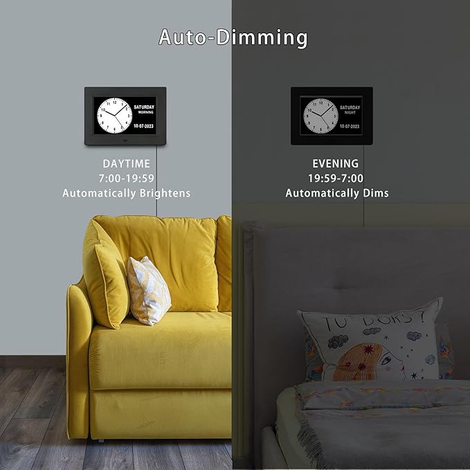 SSINI Dementia Clock for Seniors Digital Clock Large Display with Day & Date-12Alarms 3 Colors Display for Elderly with Memory Loss, Alzheimer's, Vision Impaired (7'' Black)