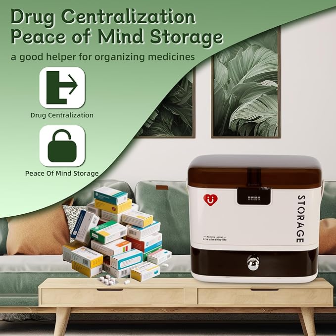 3 Tier Portable Medicine Storage Box with Lock and Drawer, Plastic Medical Case with Handle, Child Proof Safe, for Travel, Home, Bathroom to Organize Pills & Vitamins