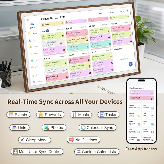 27-Inch Digital Calendar Chore Chart Touchscreen Full HD Wall Desk Mountable Family Planner