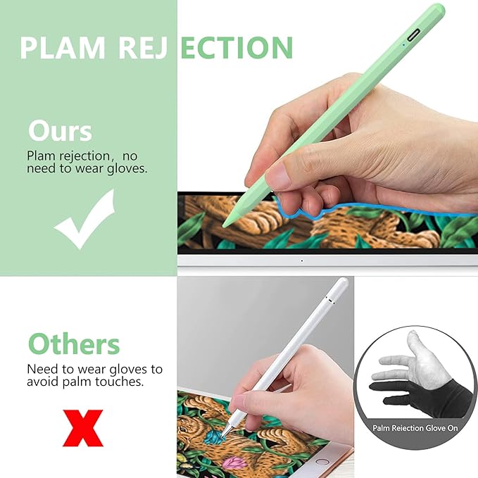 Stylus Pen for iPad 2018-2023 with Palm Rejection, Active Pencil for iPad 10th/9th/8th/7th/6th Generation, for iPad Pro 11/12.9 inch, for iPad Air 5th/4th/3th Gen, for iPad Mini 6th/5th Gen (Green)