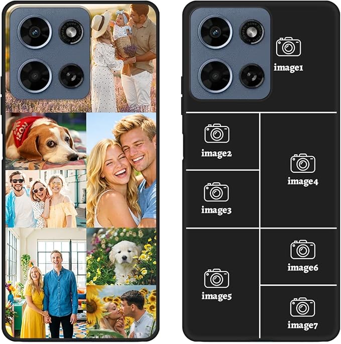 Custom Personalized Case for Motorola Moto G Play 2026 6.7 inch, Customized Multiple Photos Collage Text Phone Cover, Full Body Shockproof Soft Silicone Case, Anti-Scratch, Wireless Charging, Black