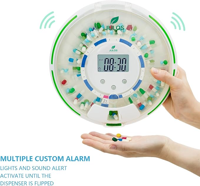 28-Day Automatic Pill Dispenser for Elderly - Medication Reminder with Loud Alarm & Flashing Light, Key Lock, Up to 6 Alart/Day, Timed Pill Dispenser Machine for Vitamins/Prescriptions/More