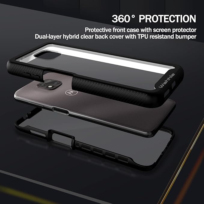 wahhle Compatible with Moto G Power 2021 Case, Built in Screen Protector Full Body Shockproof Slim Fit Bumper Protective Phone Cover for Motorola G Power 2021 Men Women-Black/Clear