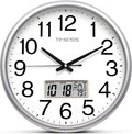 TIMESS Wall Clock, 13 Inch Non-Ticking Silent Battery Operated Quartz Analog with LCD Display for Perpetual Calendar and F° Temperature, Ideal Modern Home, Bedroom, Kitchen, Office Décor (Sliver)