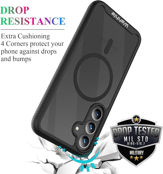wahhle Compatible with Samsung Galaxy S25 Case, Magnetic Wireless Charging Built in Screen Protector Full Body Shockproof Slim Fit Bumper Protective Phone Cover for S25 -Black/Clear