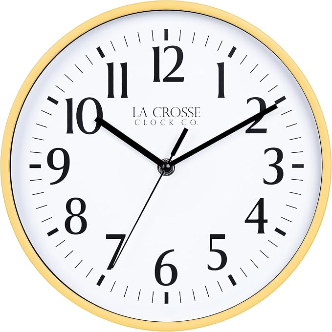 La Crosse Clock 404-3025Y 10 Inch Yellow Basics Analog Quartz Wall Clock