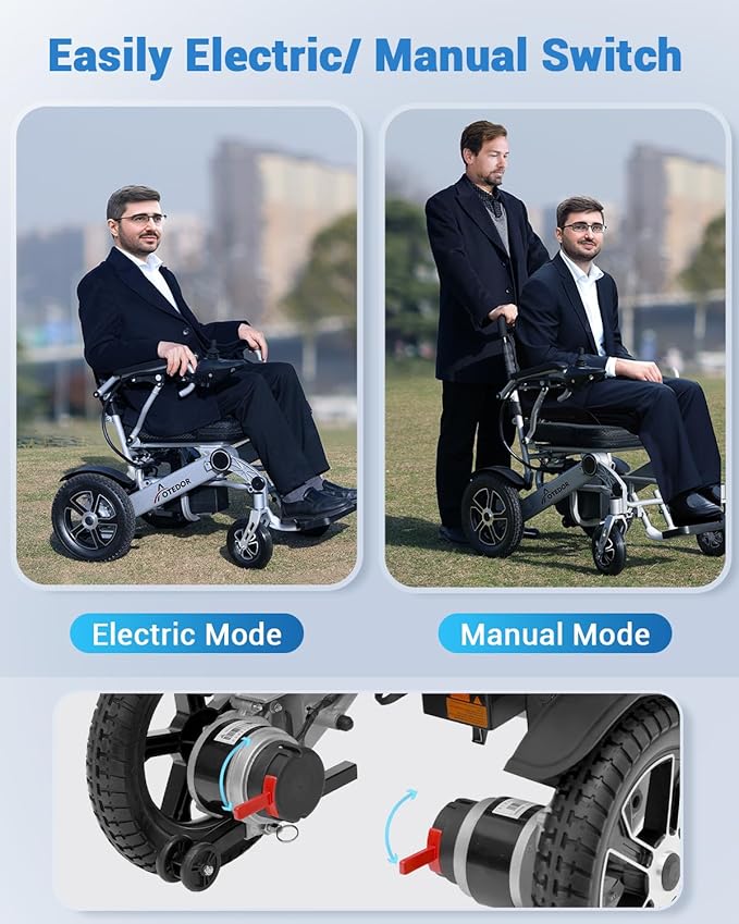 Aotedor 30 Miles Long Travel Range, Electric Wheelchair for Adults Power Wheelchairs Lightweight Foldable All Terrain Motorized Wheelchair for Seniors Compact Portable Airline Approved