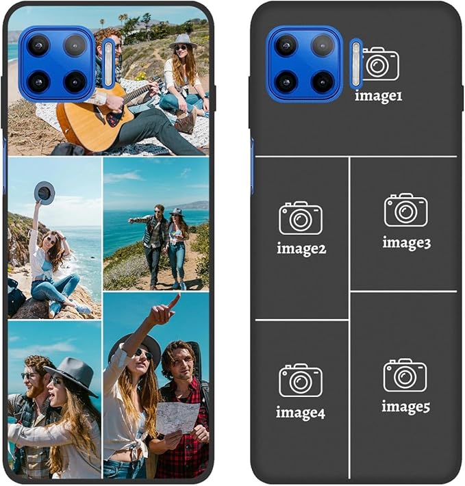 Customized Photo Case for Motorola Moto G 5G Plus 6.7 inch, Personalized Collage Design Phone Cover, Custom Picture Black Silicone Soft Slim Rubber Case, Gift for Couple Lover Bestie