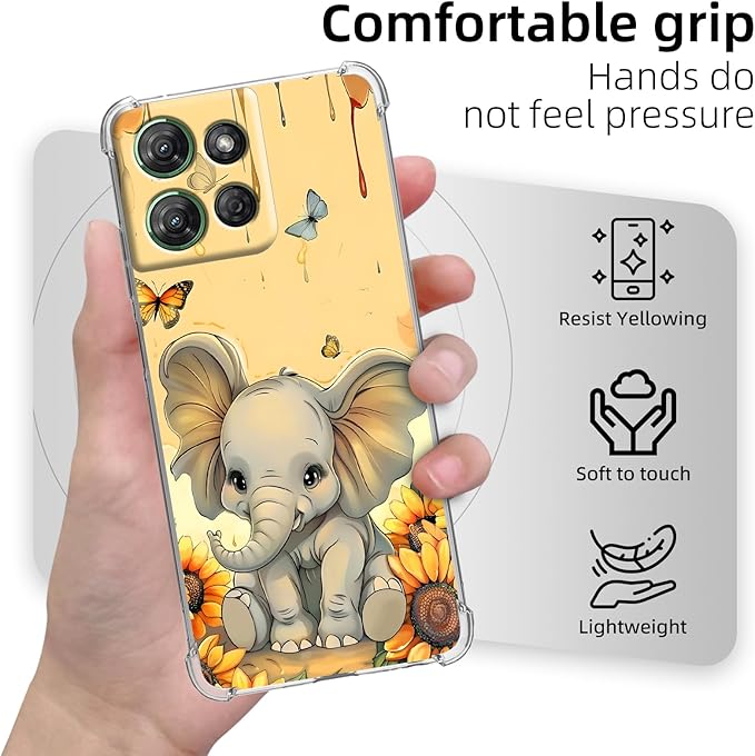 for Moto G Power 5G 2025 Clear Phone Case, Lightweight Transparent TPU, Shockproof Four Corner Anti-Fall Case 6.6" for Moto G Power 5G 2025 with Screen Protector, Cute Elephant