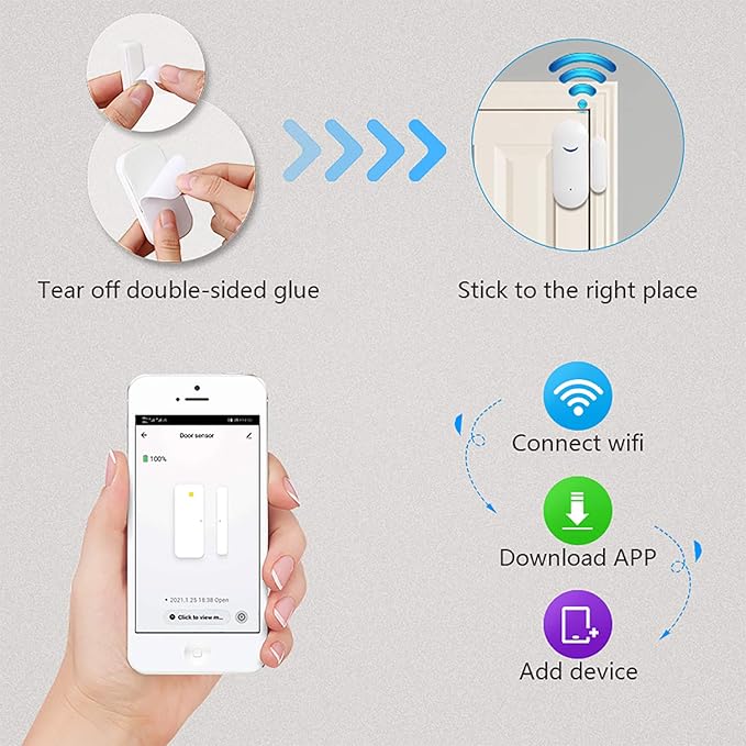 2 Pack WiFi Wireless Door Window Sensor,TUYA Smart Alarm with Free Notification APP Control Home Security Alarm System, Compatible with Alexa, Google Home, Siri