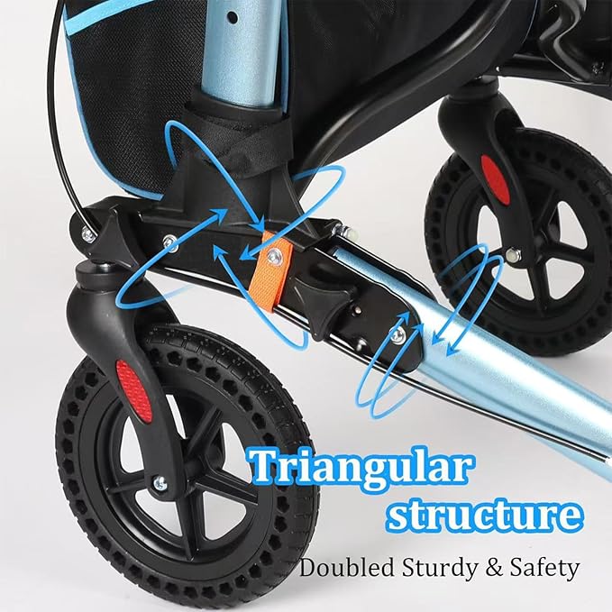 Foldable Rollator Walkers with Seat for Seniors, Lightweight All Terrain Rolling Walker with seat, Aluminum Walkers with 8 inch Rubber Wheels, Handles and Backrest (Blue)