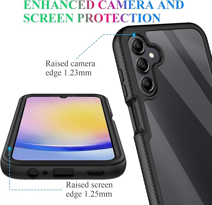 wahhle Compatible with Samsung Galaxy A25 5G Case, Built in Screen Protector Full Body Shockproof Slim Fit Bumper Protective Phone Cover for Samsung A25 4G/5G Men Women-Black/Clear