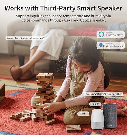 2 Pack WiFi Temperature Humidity Sensor: Wireless Temperature Humidity Monitor with App Alert, Free Data Storage Export, Smart Indoor Thermometer Hygrometer Compatible with Alexa Google Assistant