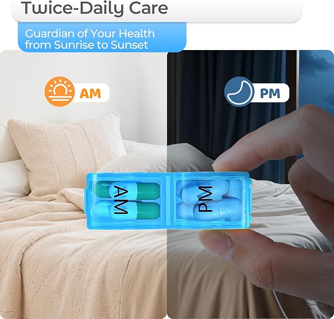 Monthly Pill Organizer AM/PM 30-Day Travel Medicine Case for Vitamins Blue
