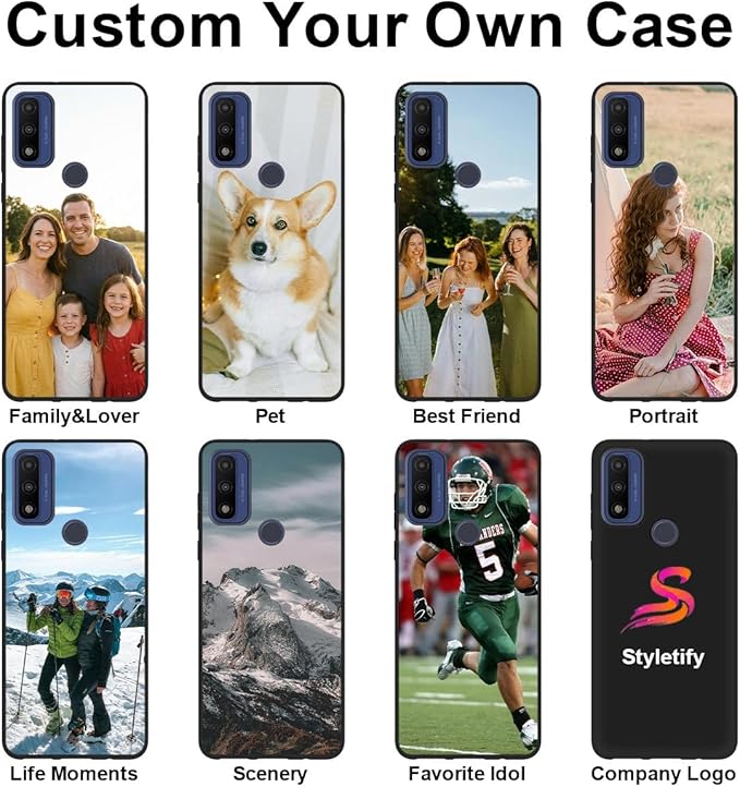 Styletify Custom Phone Case for Motorola Moto G Pure, Design Your Personalized Photo Logo Name Phone Cover, Slim Soft TPU Lightweight Silicone Black Case, Customized Gift for Birthday Christmas