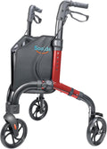 3 Wheel Walkers for Seniors with Bag and Hand Brakes, Lightweight Foldable Rollator with Swivel Front Wheel, Adjustable Height, Compact Mobility Aid for Elderly, Indoor Outdoor Use (Red)