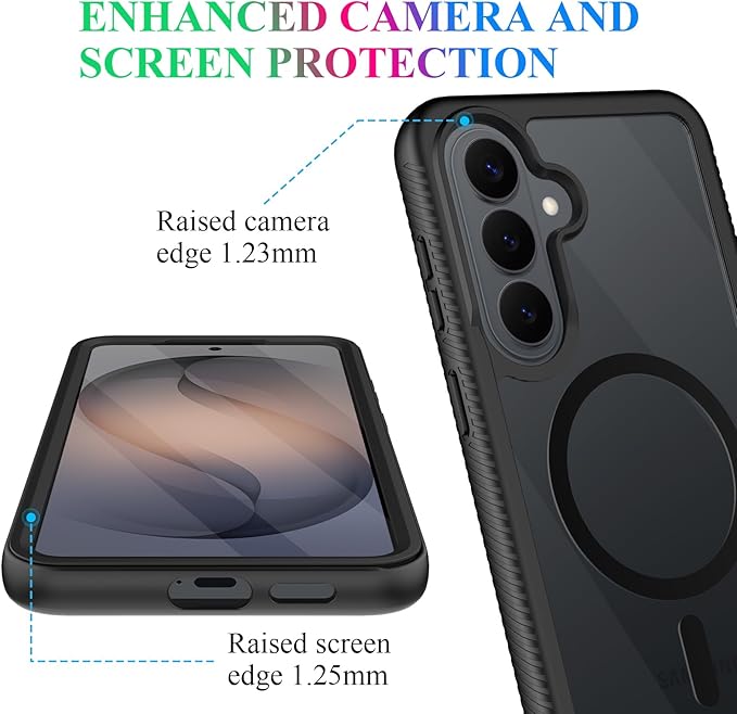 wahhle Compatible with Samsung Galaxy S26+ Plus Case, Magnetic Wireless Charging Built in Screen Protector Full Body Shockproof Slim Fit Bumper Protective Phone Cover - Black/Clear
