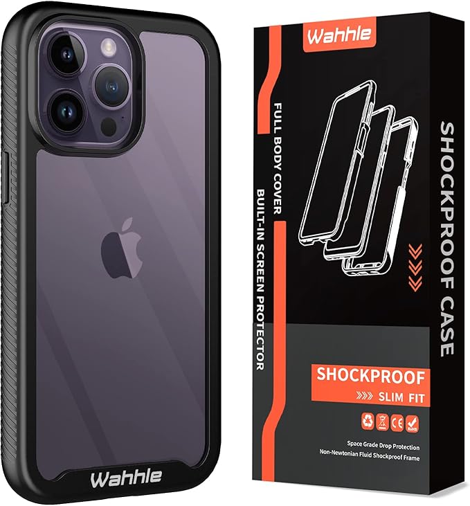 wahhle Compatible with iPhone 14 Pro Max Case, Full-Body Phone Cover with Screen Protector【Built-in, Touch Sensitive, Anti Scratch】 Upgraded Shockproof TPU Bumper Case 6.7 Inches-Black/Clear